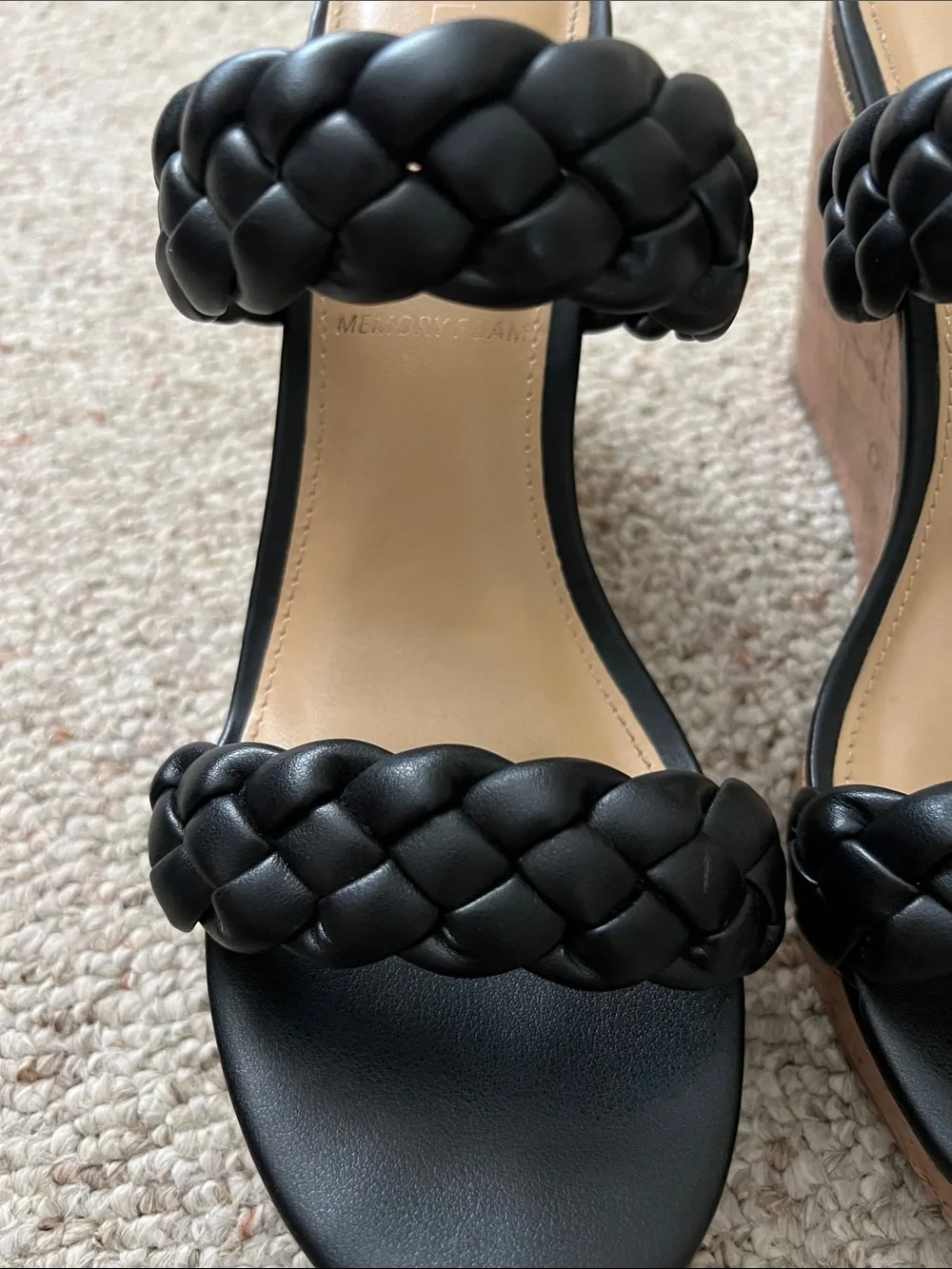 LC Lauren Conrad Black Braided Double-Strap Wedges